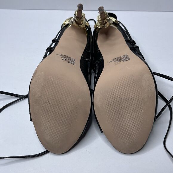 Shoedazzle BEANEE Black Faux Snake Skin Gold Snake Heels Women’s Size 12 FLAW - Picture 11 of 14